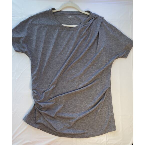 Athleta Women's Grey Ruched Short Sleeve Round Neck Activewear Top Size L - Picture 1 of 8